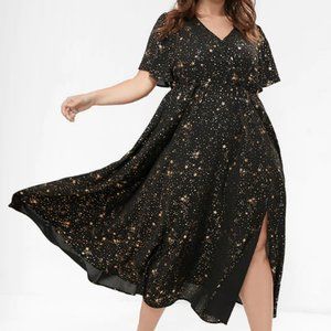 BloomChic Black Midi Dress with Gold Star Speckle